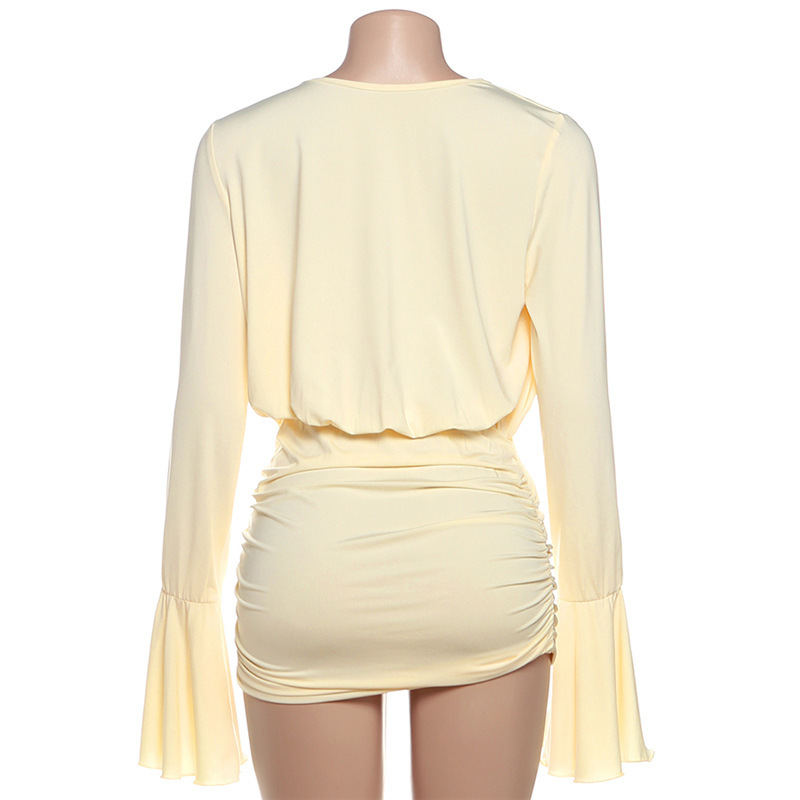 Plunge Empire Bodycon Gathered Pouch Dolman Dress