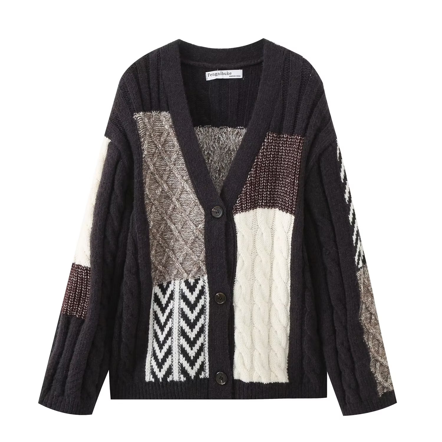 Ladies Color-Block Button Front Cardigan