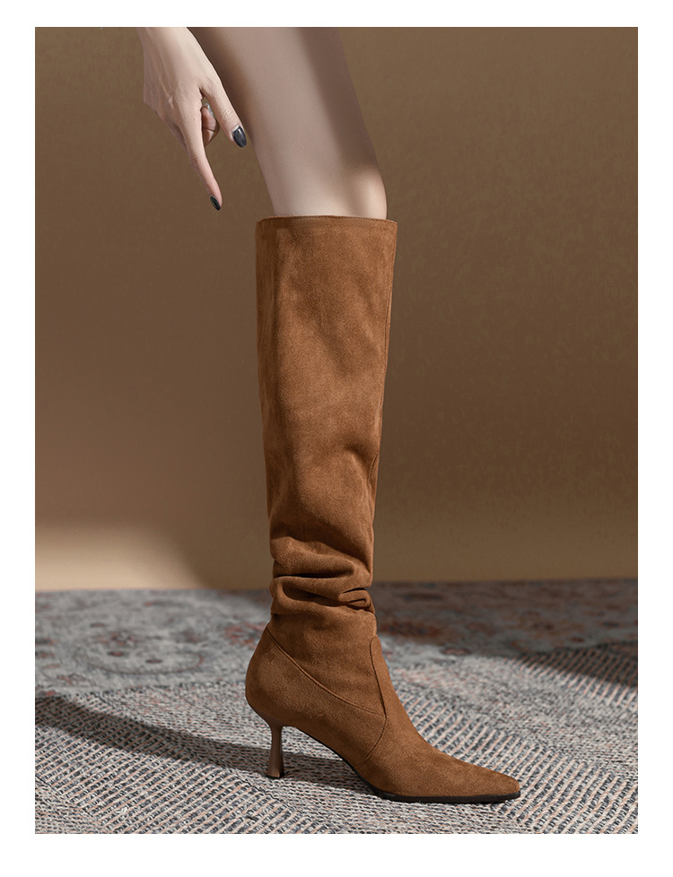 Sexy Women's Knee High Boots Fashion High Heels Pointed toe Black Brown Autumn Winter Warm