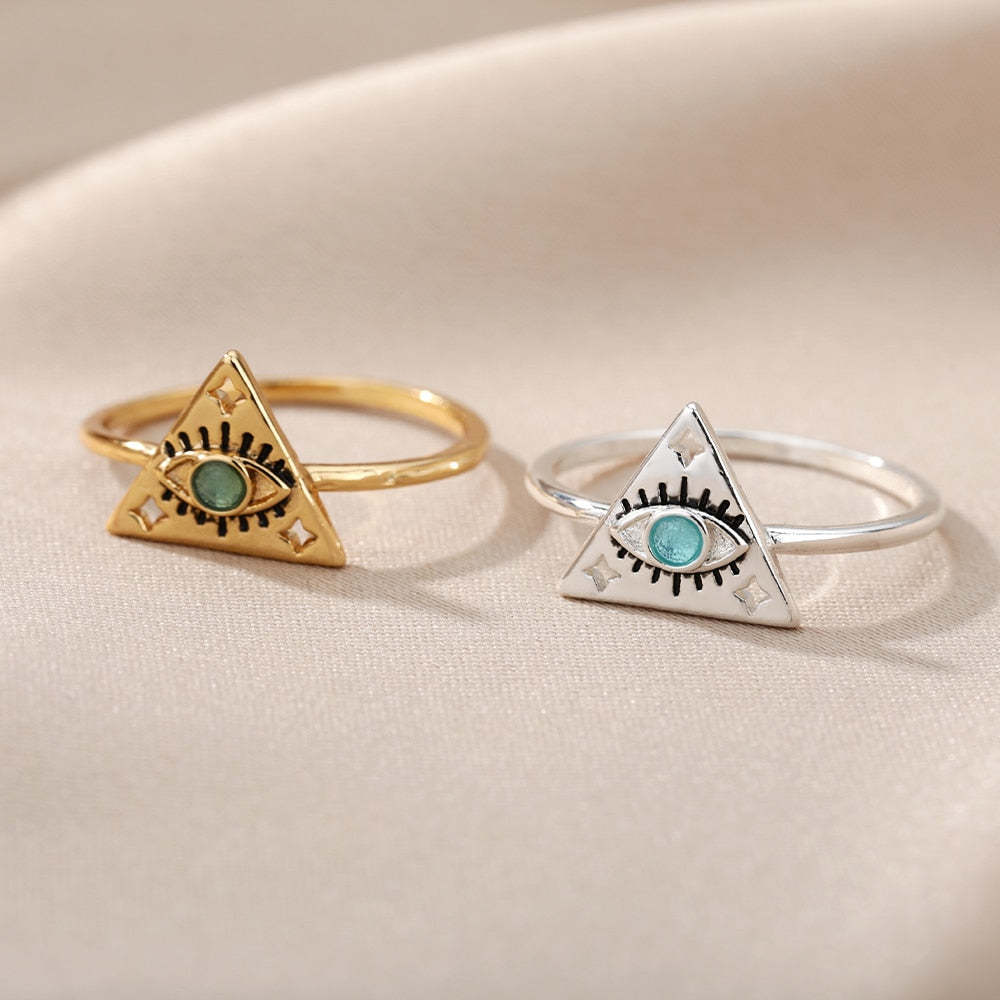 Turkish Zircon Evil Eye Rings For Women Open Adjustbale Gold Plated Stainless Steel Ring Couple Rings Wedding Jewelry Bague