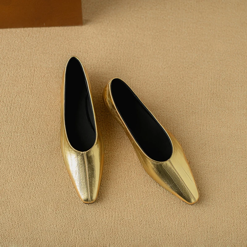 Fashion Genuine Leather mid heels woman elegant Loafer office lady square toe party pumps