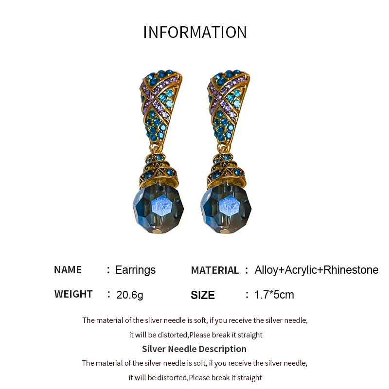 French Palace Style Rhinestone Geometric Water Drop Tassel Earrings for Women Light Luxury Temperament Fashionable Jewelry