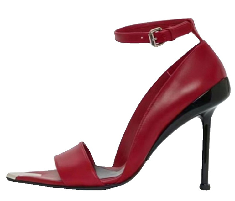 European and American hotties sexy metal pointed toe stiletto heels open toe catwalk etiquette women's shoes