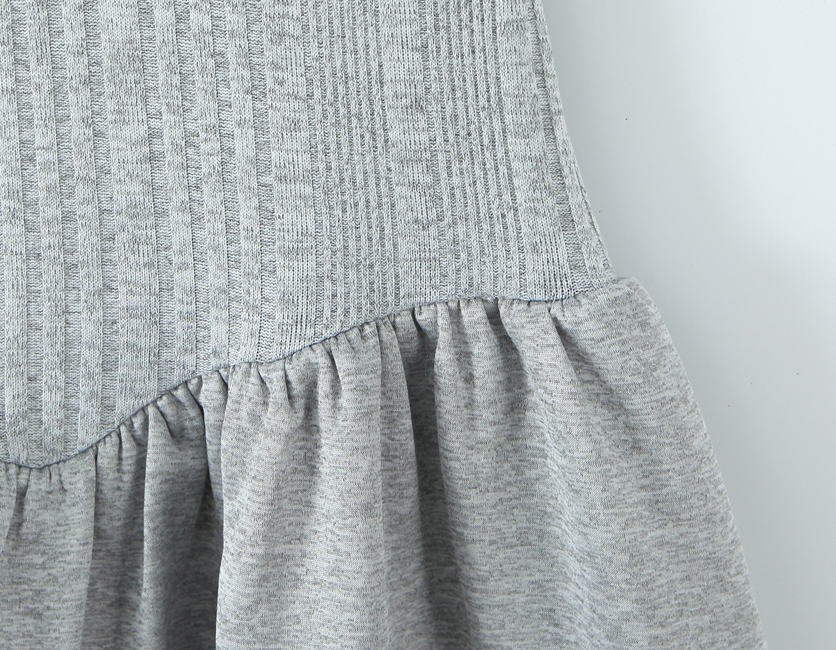 Bubble Sleeve Splicing Knitted Flare Dress