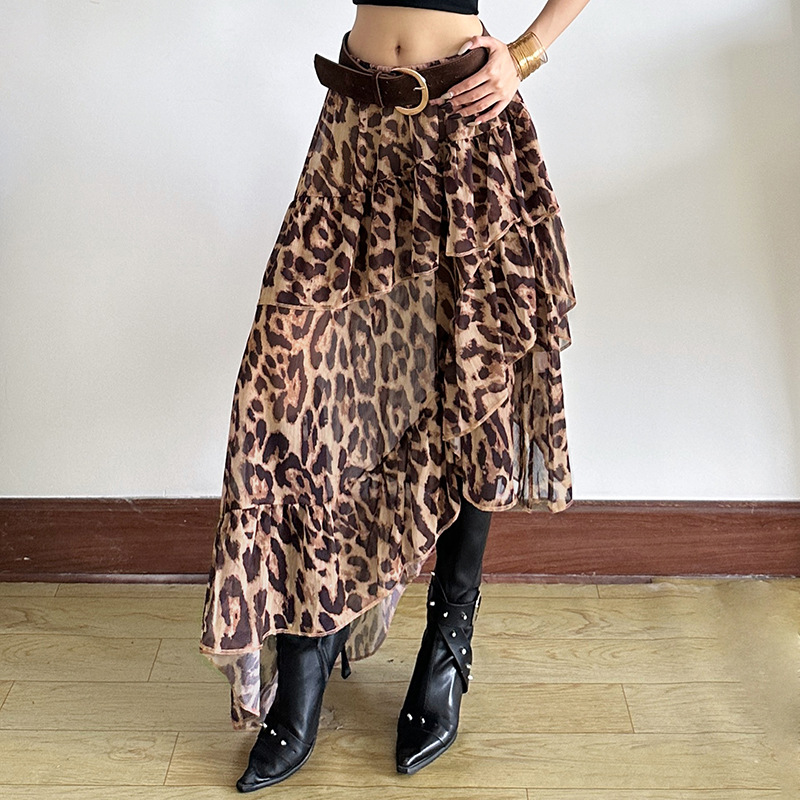 Leopard high waisted loose skirt for women