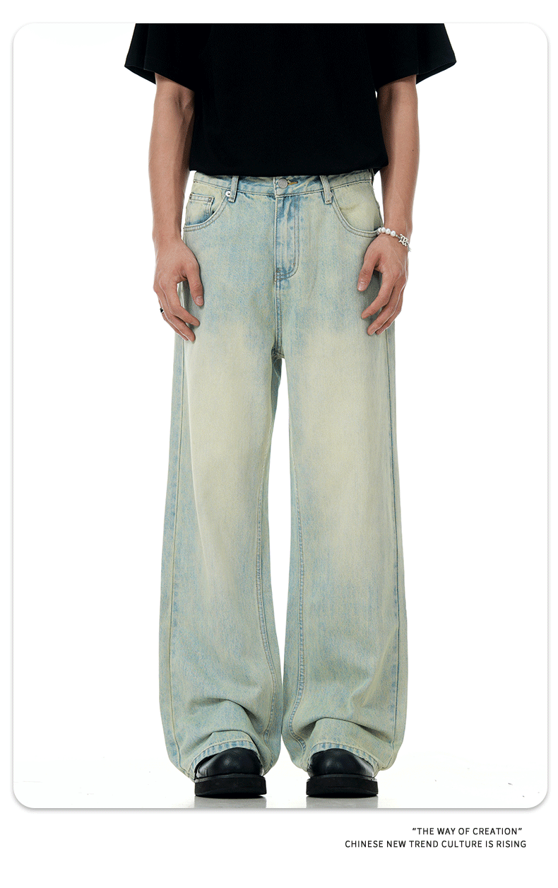 Light Blue Denim Pants for Men and Women Three-Dimensional Slimming Casual Loose Long Pants