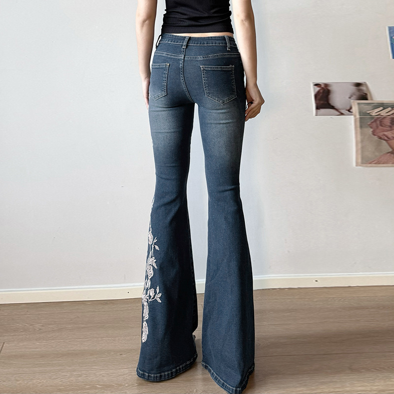 Rose embroidery retro gradient niche spicy jeans