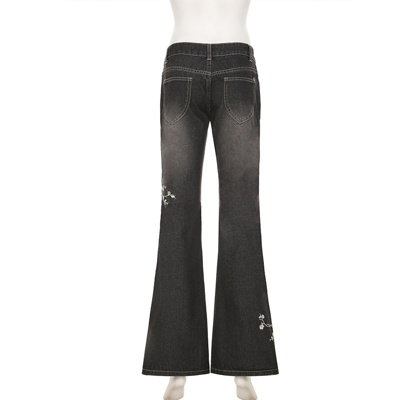 Plant flower embroidery slim fit and slimming flared jeans