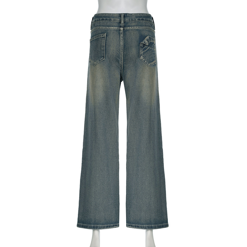 Low waist irregular split line pocket jeans