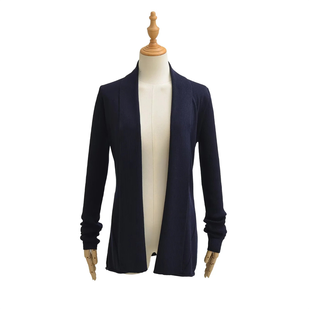 Ladies Plain Knit Irregular Silhouette Cardigan