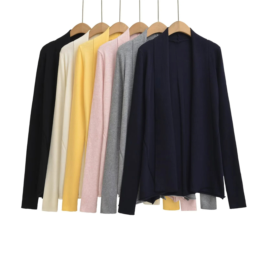 Ladies Plain Knit Irregular Silhouette Cardigan