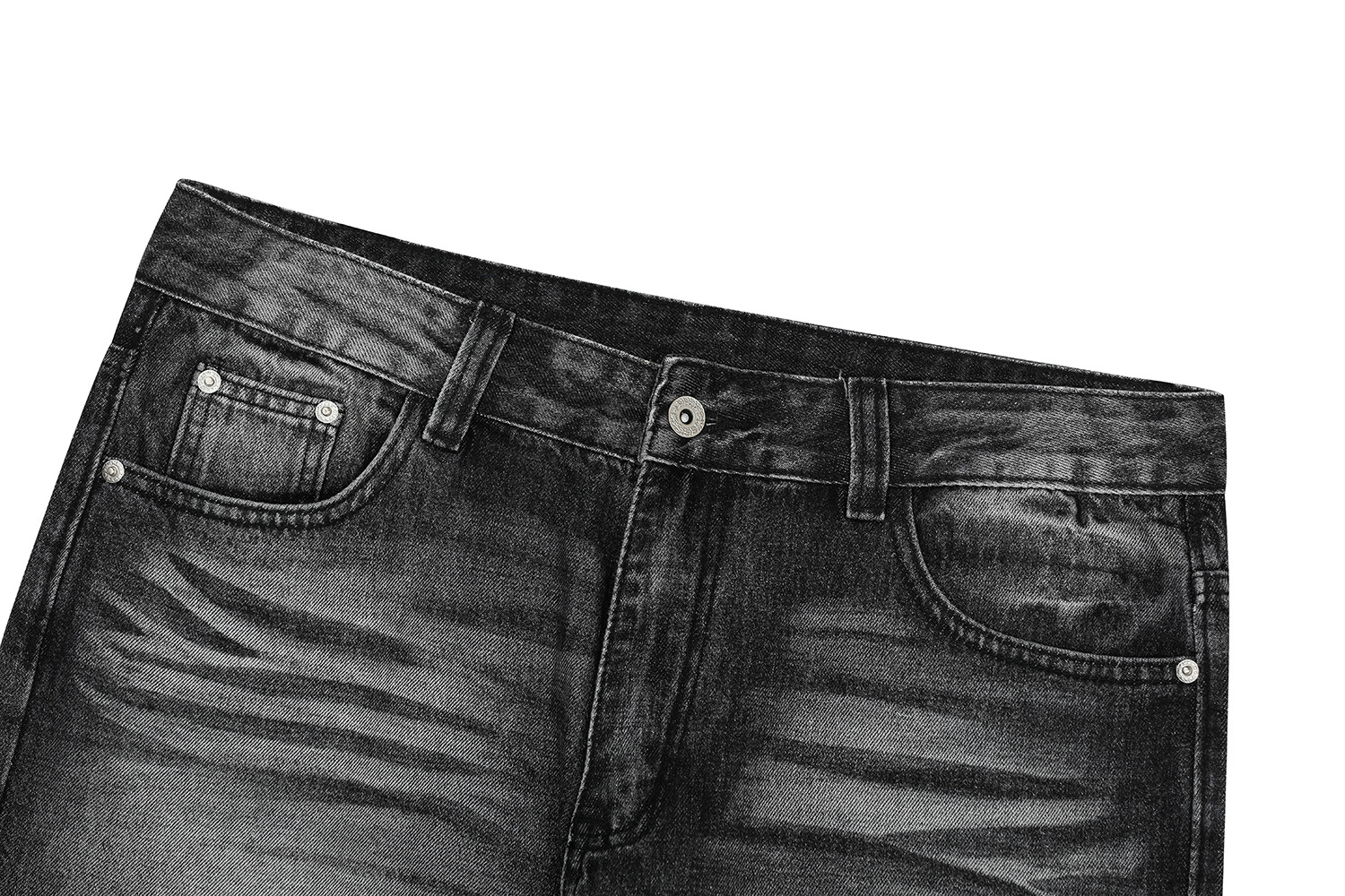 Retro Street Style Cat Whisker Pattern Loose Fit Men's Washed Black Flare Jeans