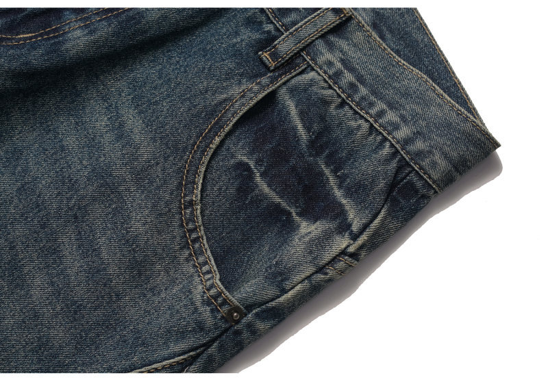 Washed Patchwork Loose Wide-Legged Knife-Edge Denim Pants
