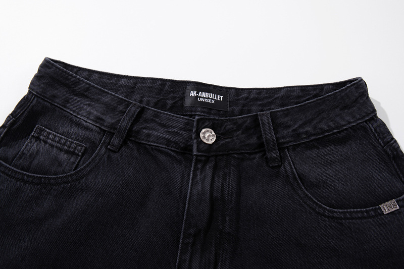 Streetwear Style Hip Hop Trendy Casual Black Knife Pants Ins Autumn Vintage Washed Loose Jeans