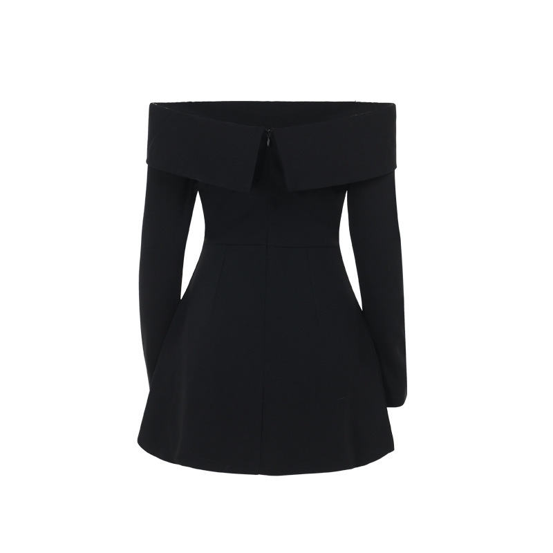 High Waist Single-Strap Long Sleeve Polyester Mini Dress