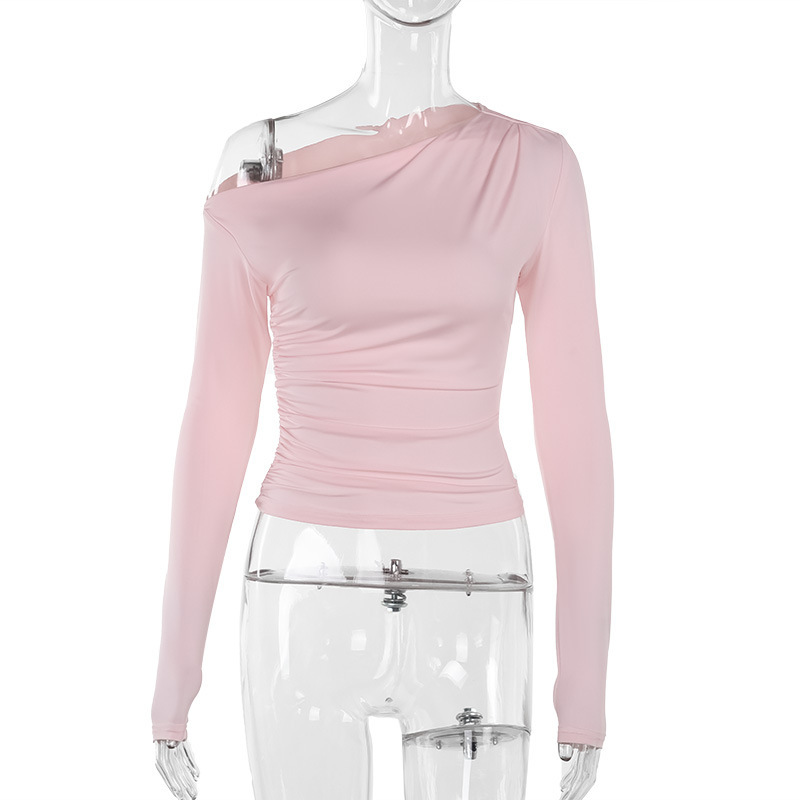 Diagonal Neckline Polyester Spandex Top