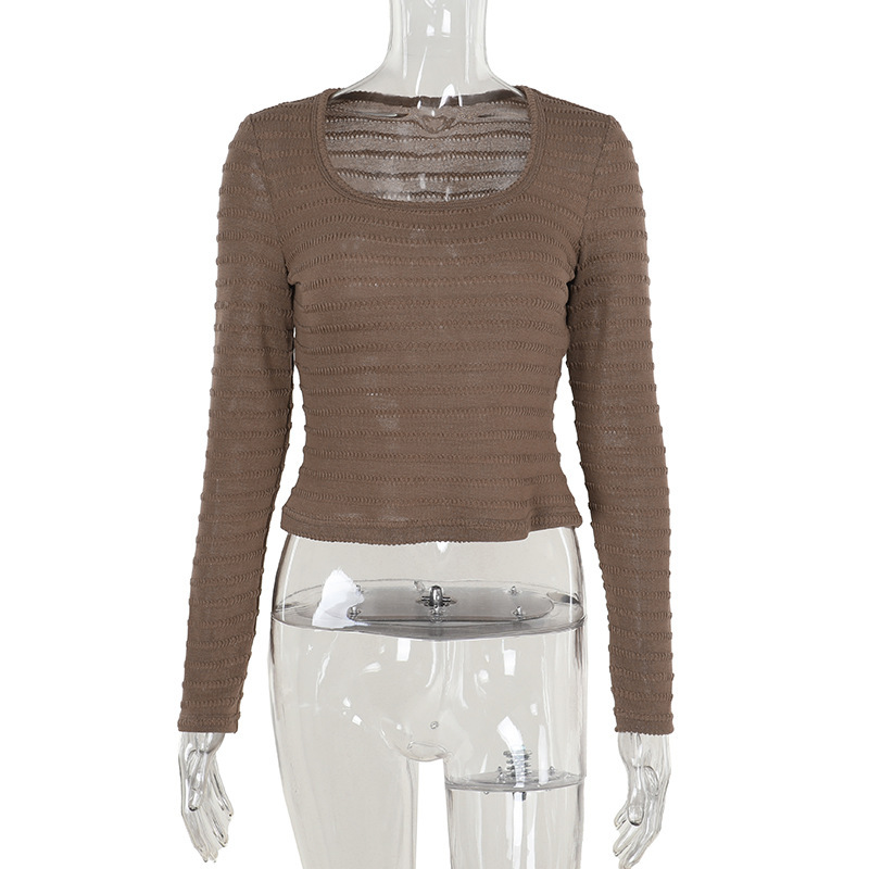 Plain Tailored Angular Neckline Full Sleeve Stretch Blouse