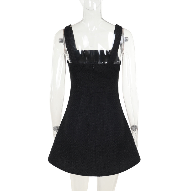 Geometric Neckline Sleeveless Ruched Back Polyester Dress