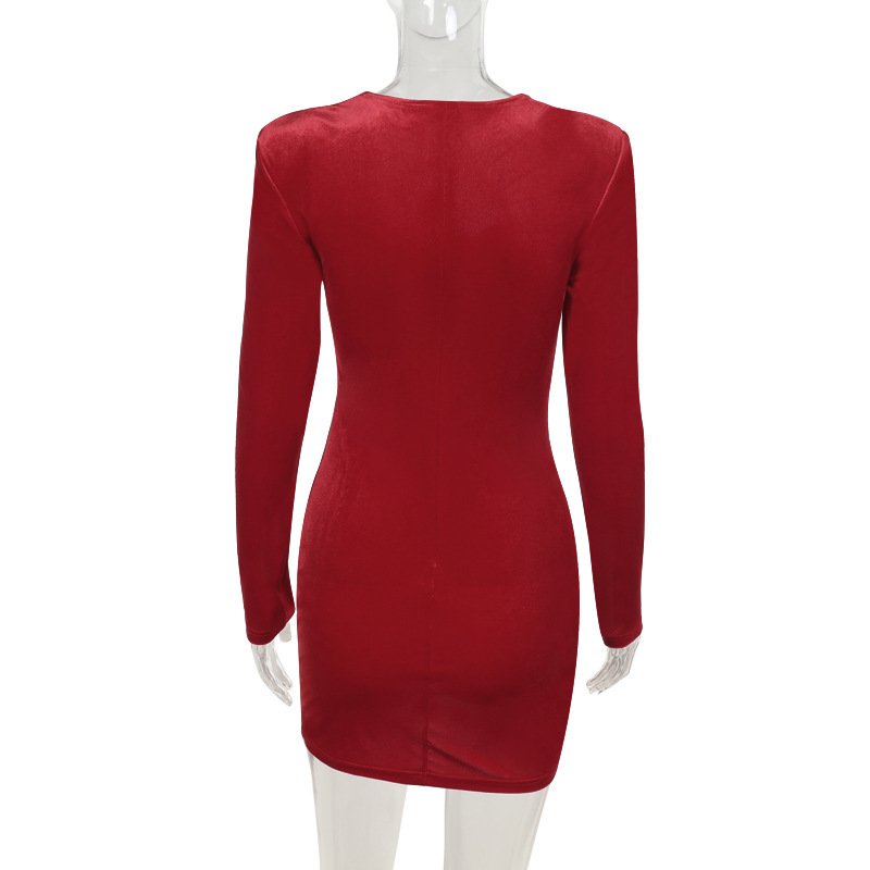 High Waist Bodycon V-Neck Full Sleeve Polyester Dress