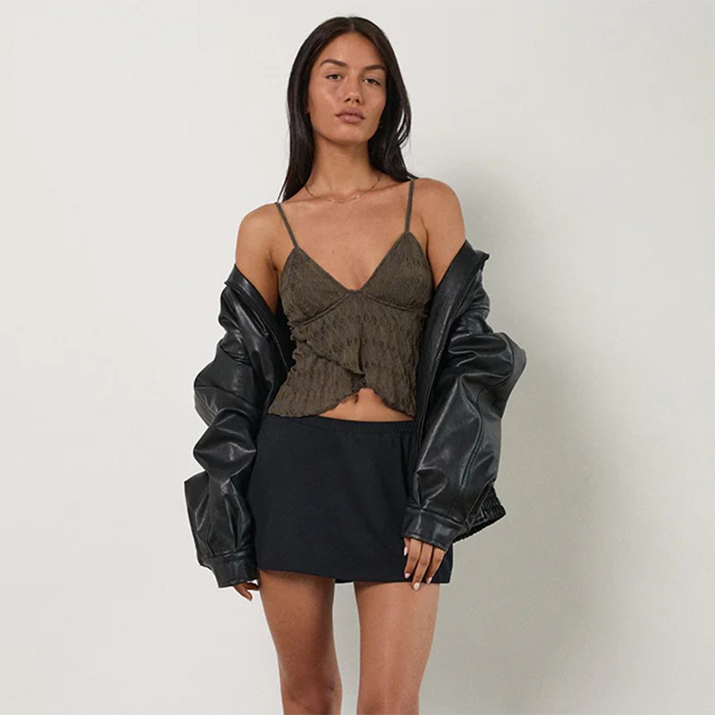 Figure-Hugging Asymmetric Scalloped Plunge Top