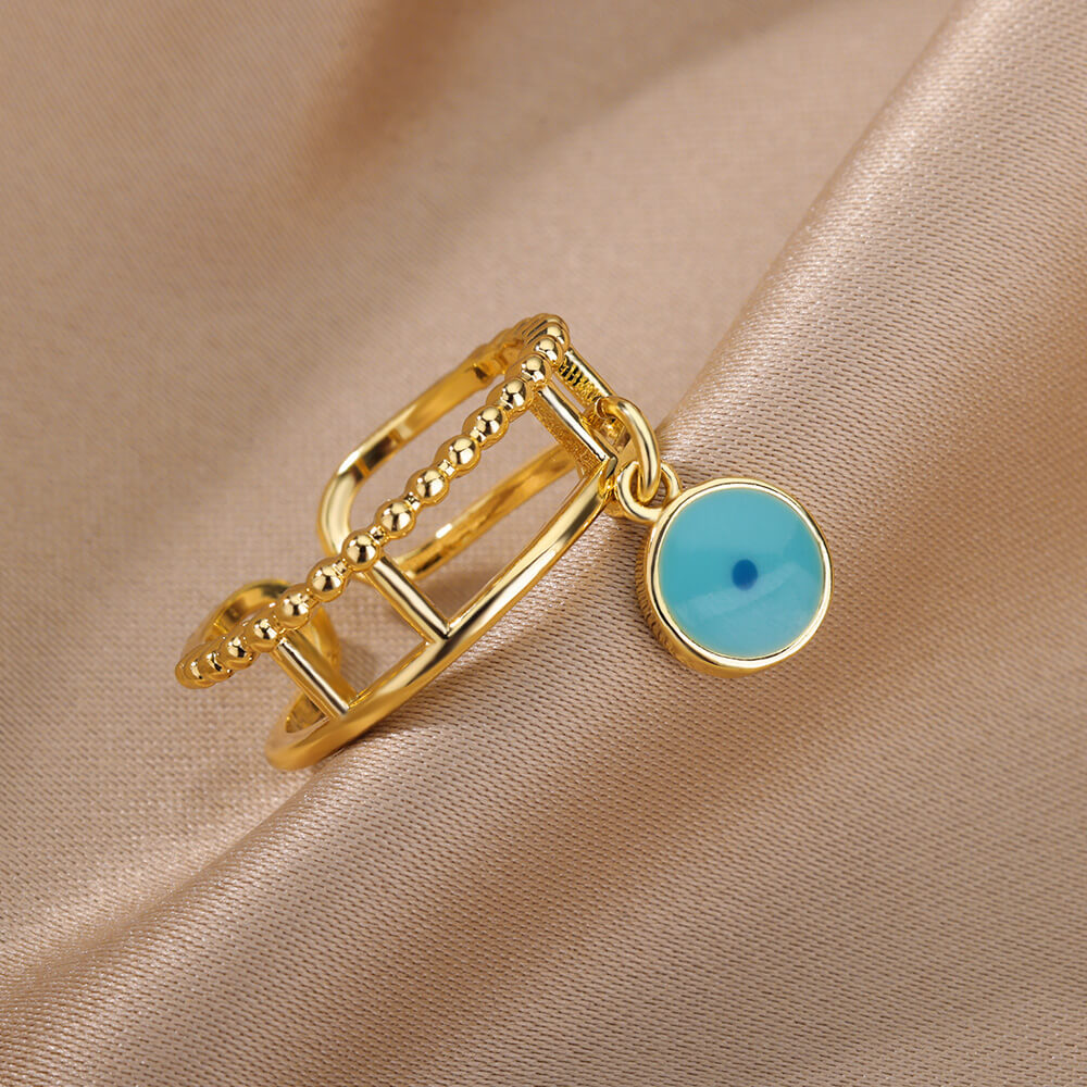 Turkish Zircon Evil Eye Rings For Women Open Adjustbale Gold Plated Stainless Steel Ring Couple Rings Wedding Jewelry Bague