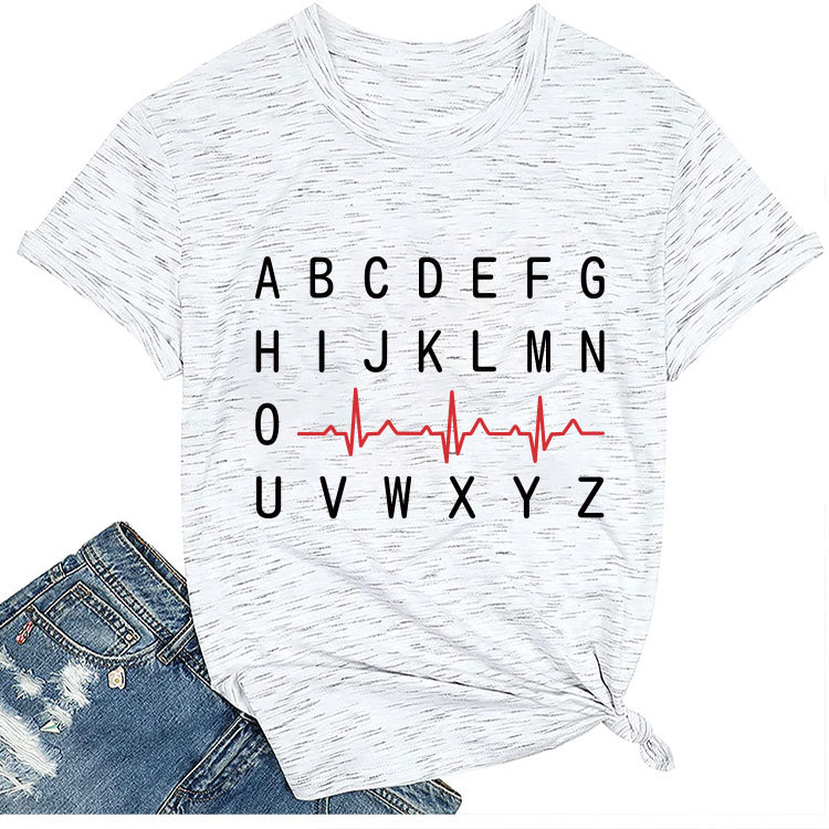 Ladies Geometric Print Round Neck Short Sleeve Tee