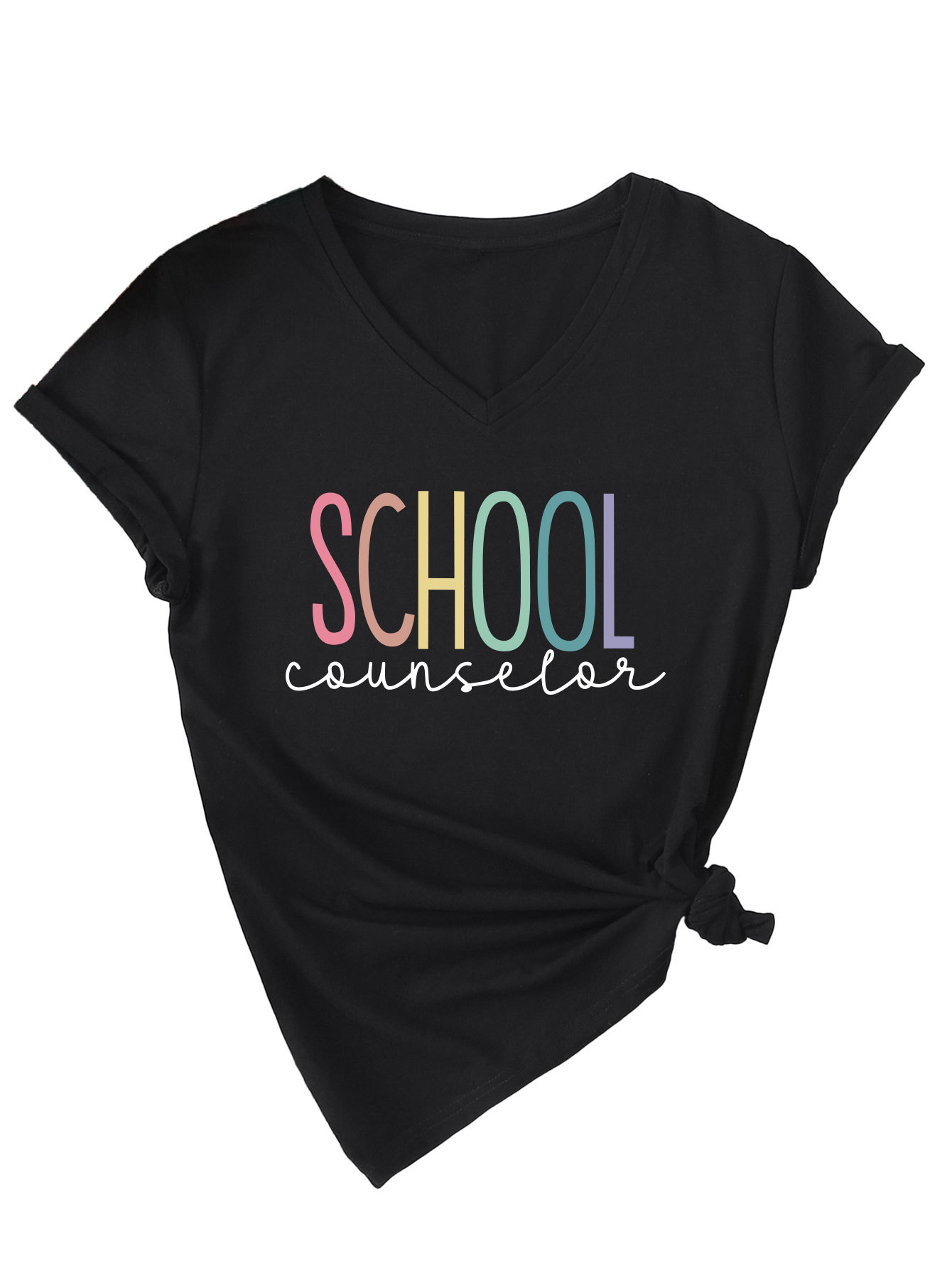 Ladies V-Neck Geometric Print Tee