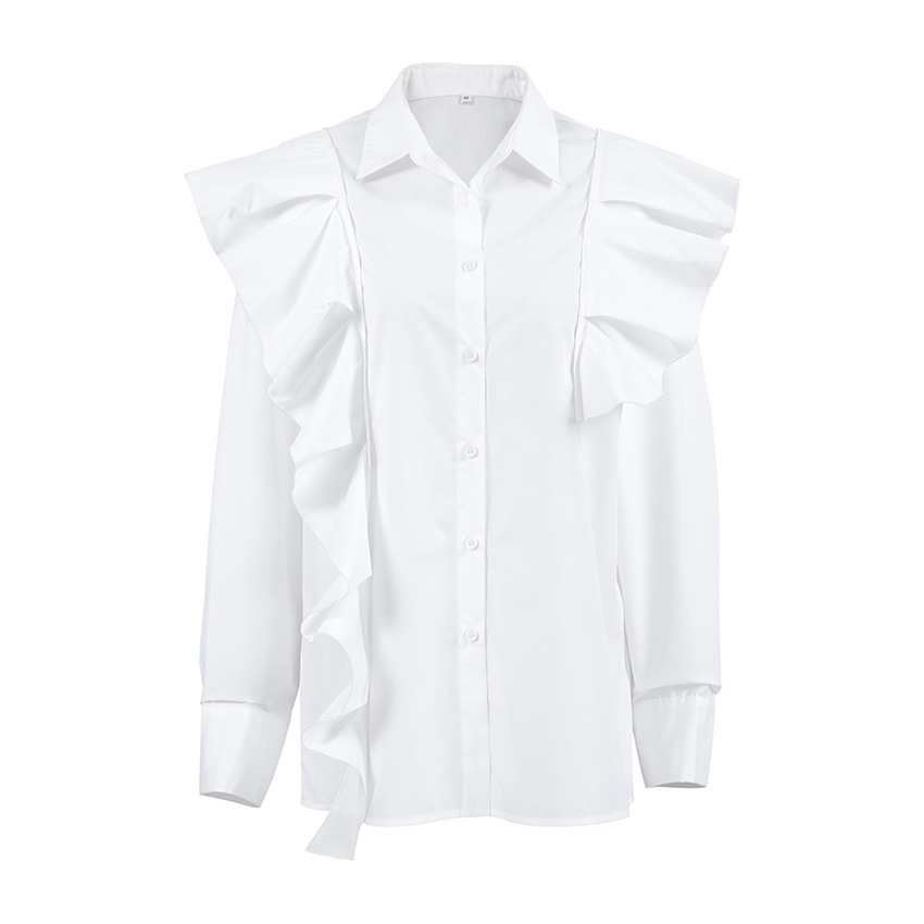 Office Cotton Polyester Lapel Relaxed Fit Top