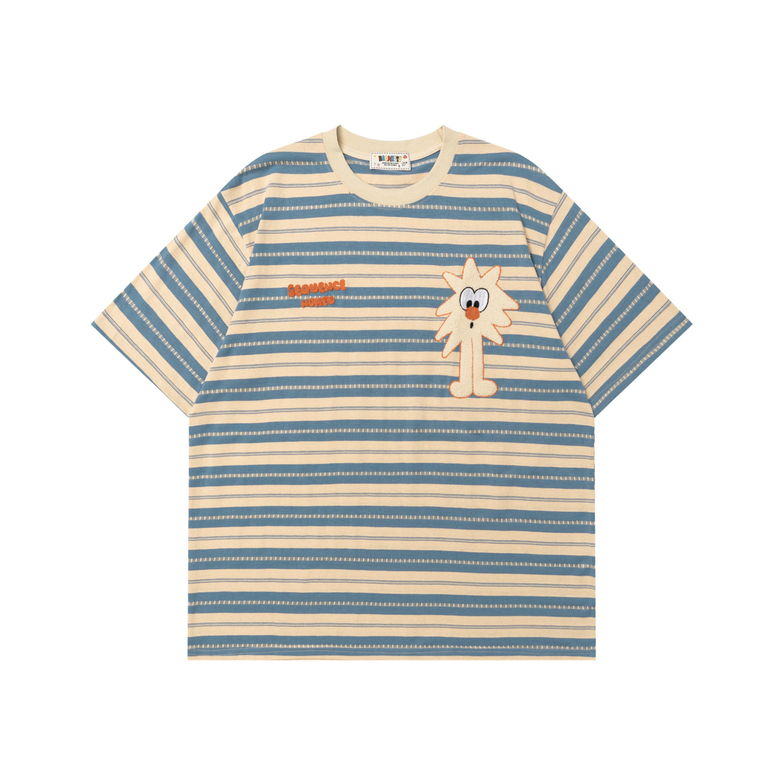 Cartoon embroidered striped short sleeved T-shirt