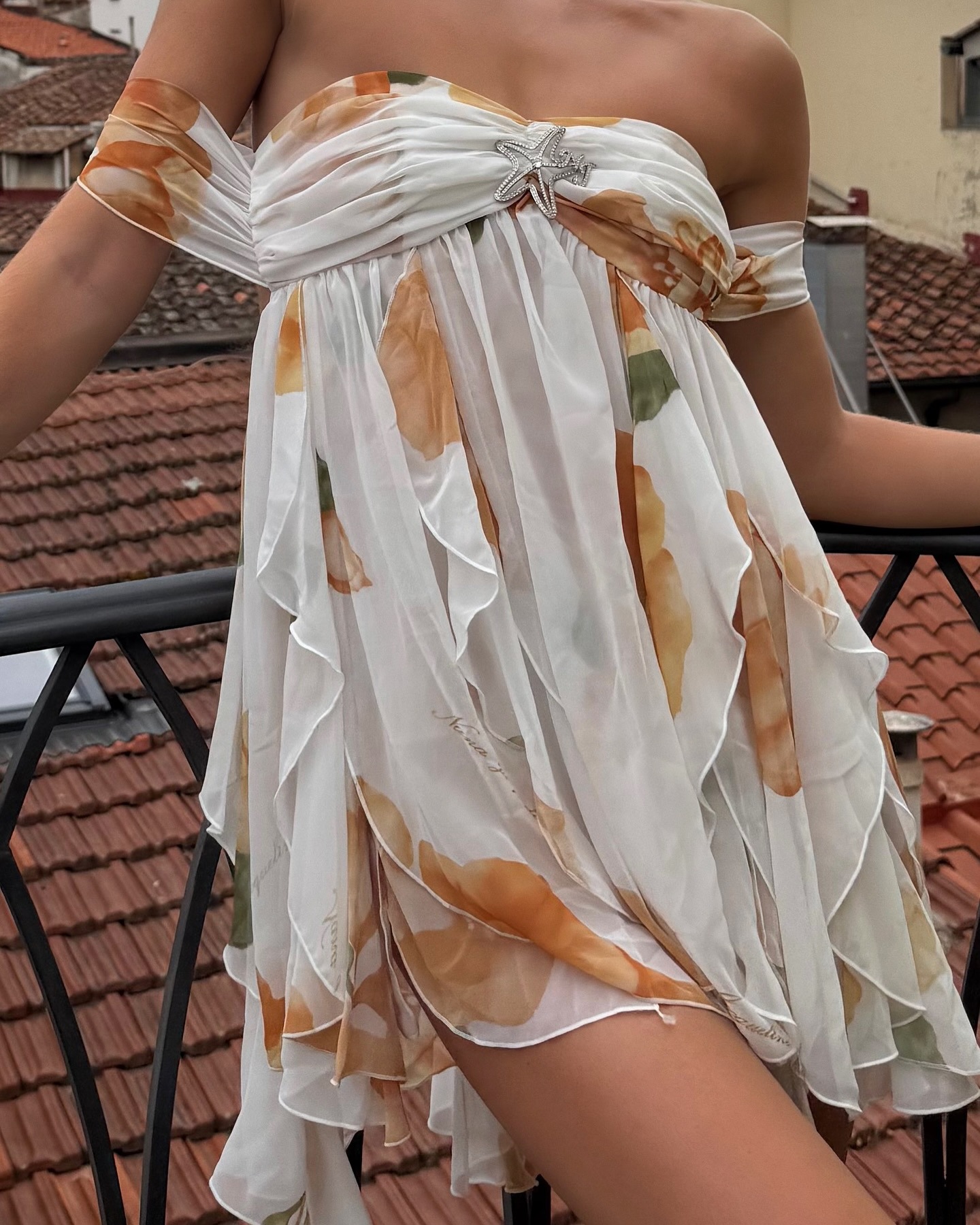 Chiffon Printed French Halter Noble Fairy Dress Holiday Wind Sexy Backless Short Skirt