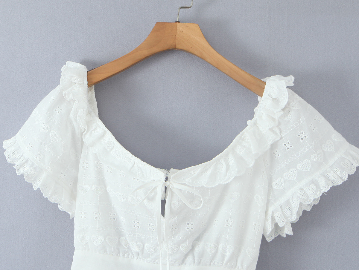 Lace Tie Short Sleeve Waist-Cinched Dress