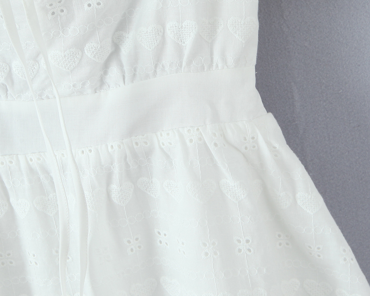Lace Tie Short Sleeve Waist-Cinched Dress