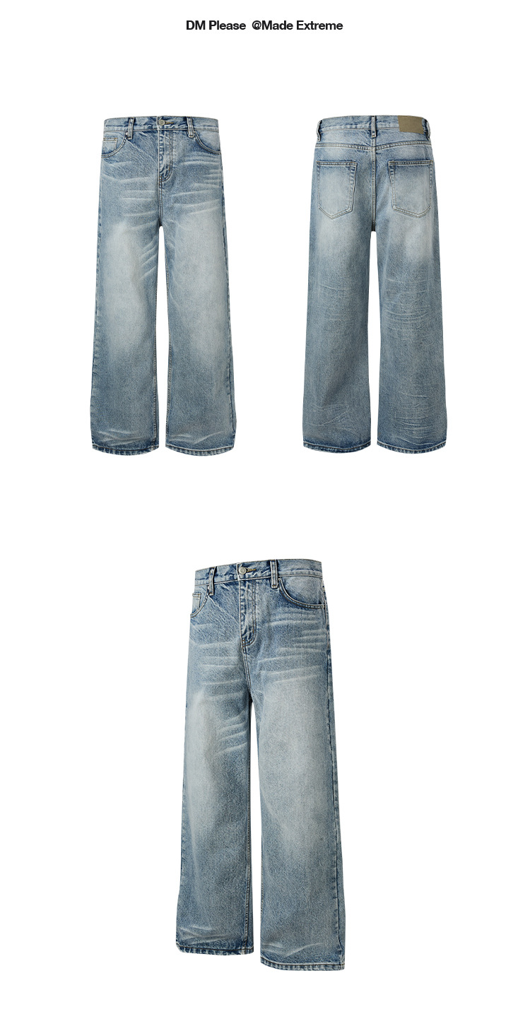 Whiskers Commuting Casual Loose Straight Leg Jeans Long Pants