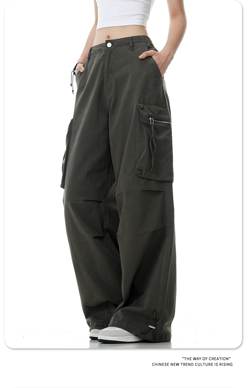 Vintage Multi-Pocket Slim Straight Loose Wide-Leg Casual Paratrooper Trousers