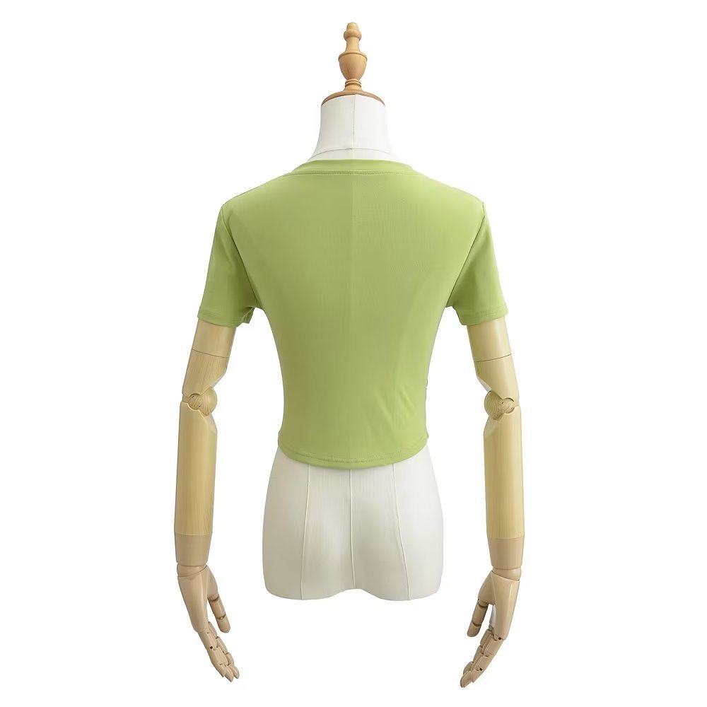 Slim Crew Half Sleeve Gathered Cropped Scalloped T-shirt