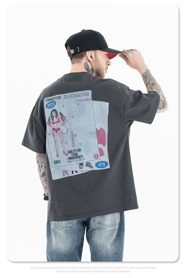 Vintage Washed Casual Round Neck Short Sleeve T-Shirt for Men