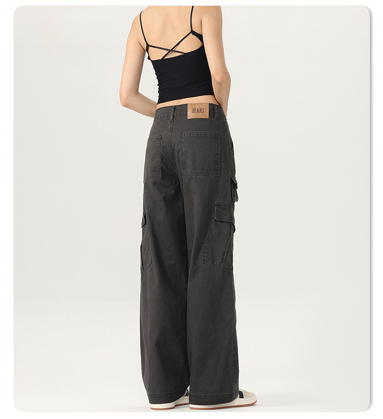 Women's Straight Cargo Pants Unisex Multi-Pocket Design Wide Leg Casual Trousers