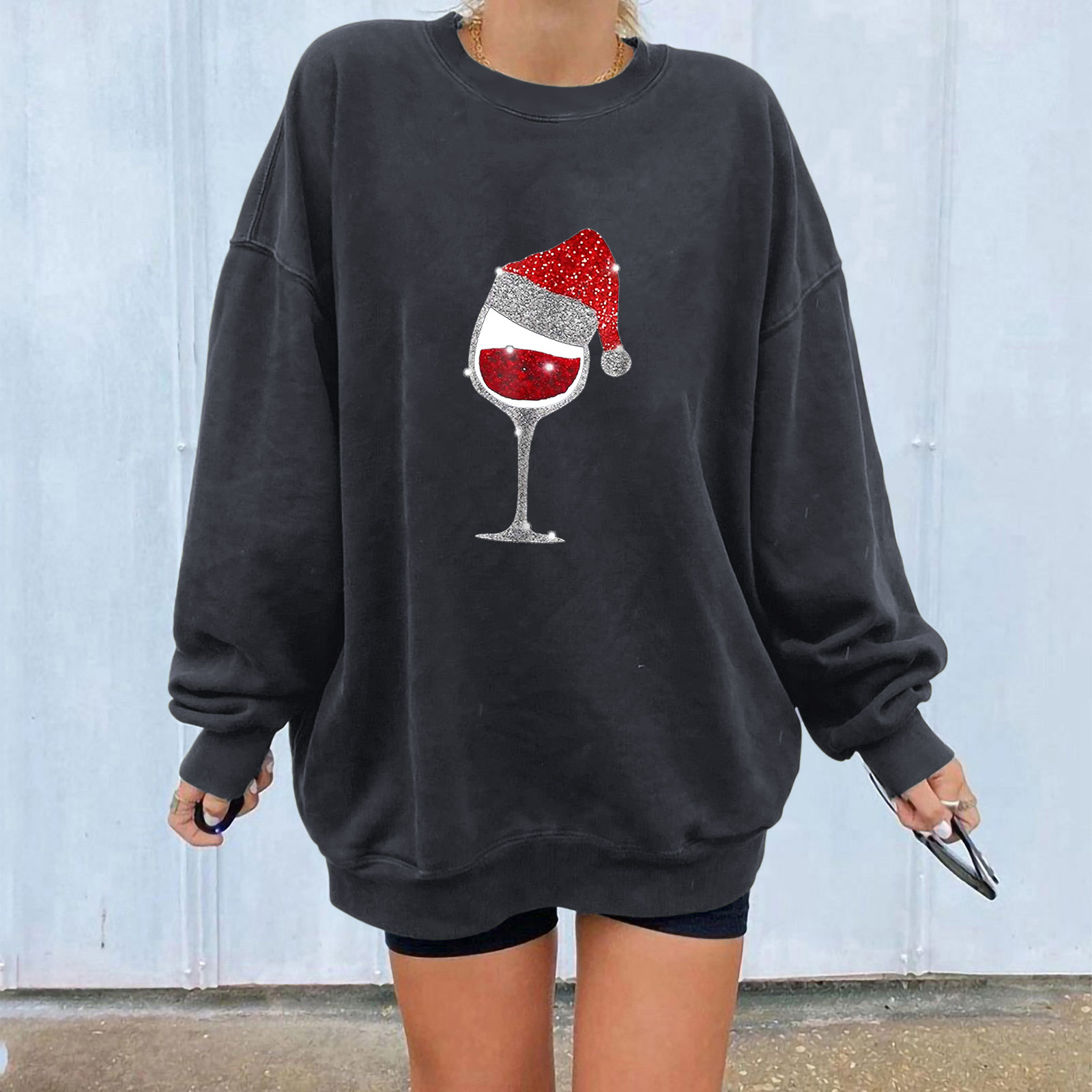Women's Thick Bardot Hoodie with Holiday Goblet Graphic