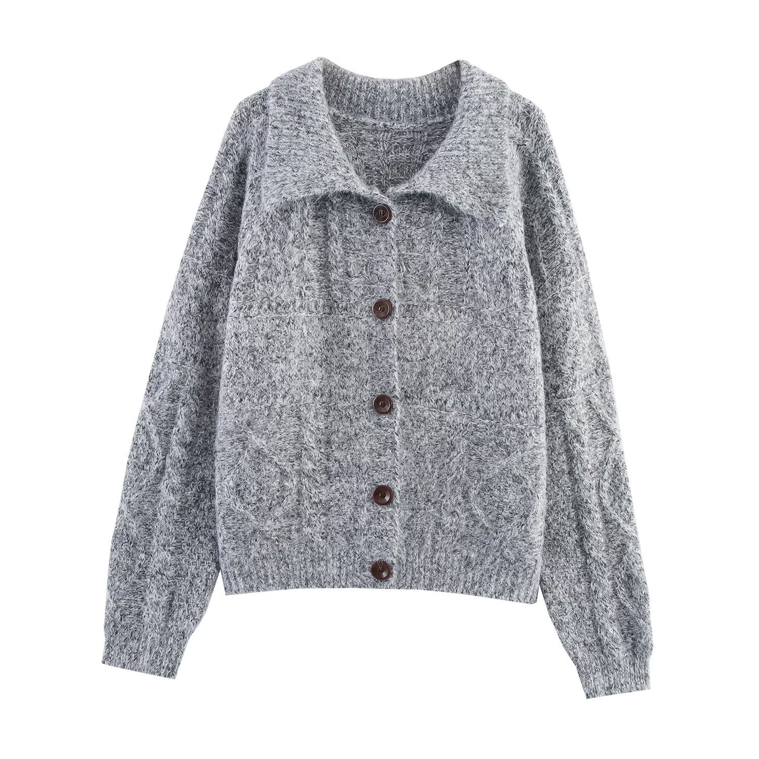 Oversized Button Front Flower Print Long Sleeve Sweater