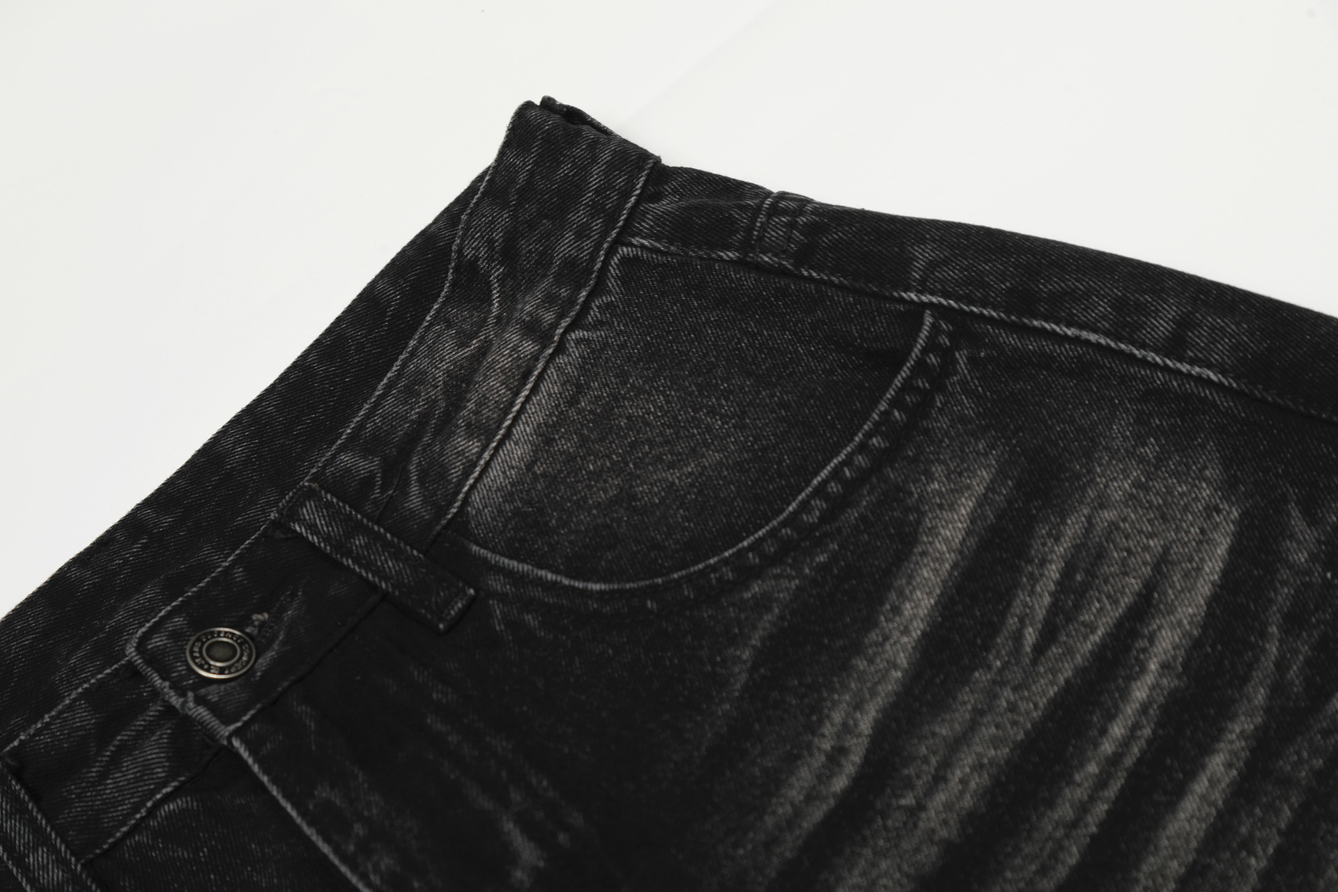 Style Washed Black Vintage Cat-Whisker Pattern Design Men's Loose Knife Cut Jeans