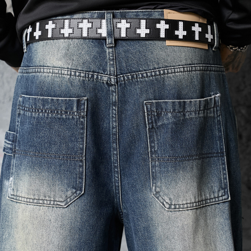 Hip-hop Style Dyed Graffiti Denim Pants for Men and Women, High Street Fashion, Straight Leg, Loose Fit, Casual Long Pants