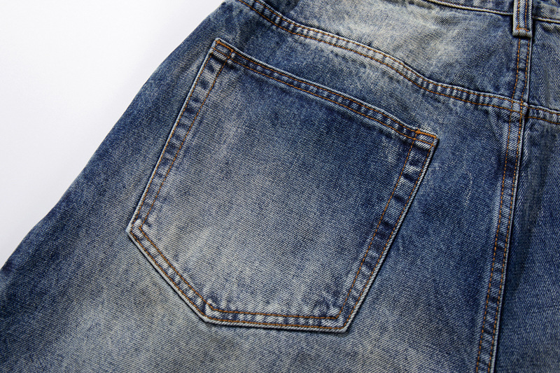 Vintage Personality Design Ripped Streetwear Loose Fit Jeans Men Hip Hop Distressed Wide Leg Long Pants