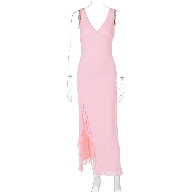 Dark Plunging A-Line Tank Dress with Scalloped Split