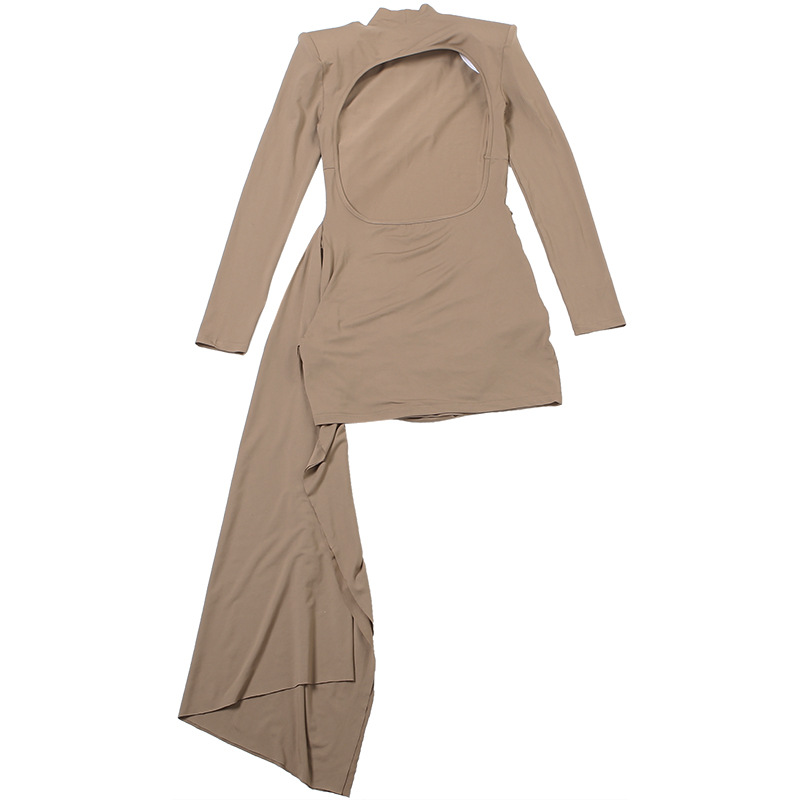 Open Back High Waist Full Sleeve Gathered Dress