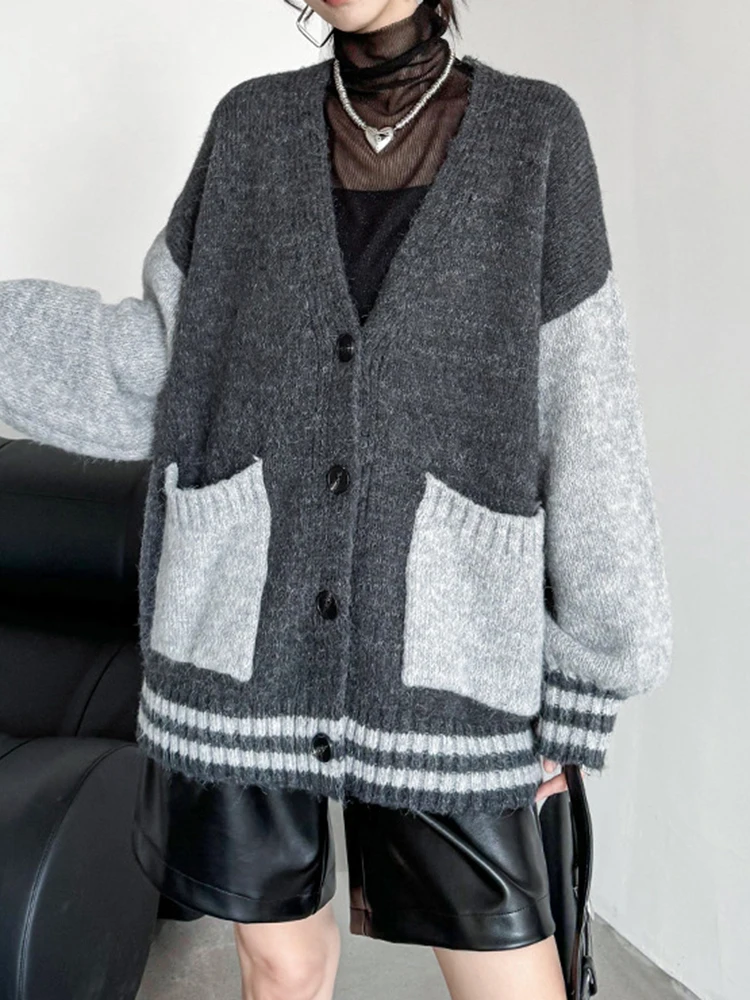 Two-Tone Oversized Deep V Cardigan