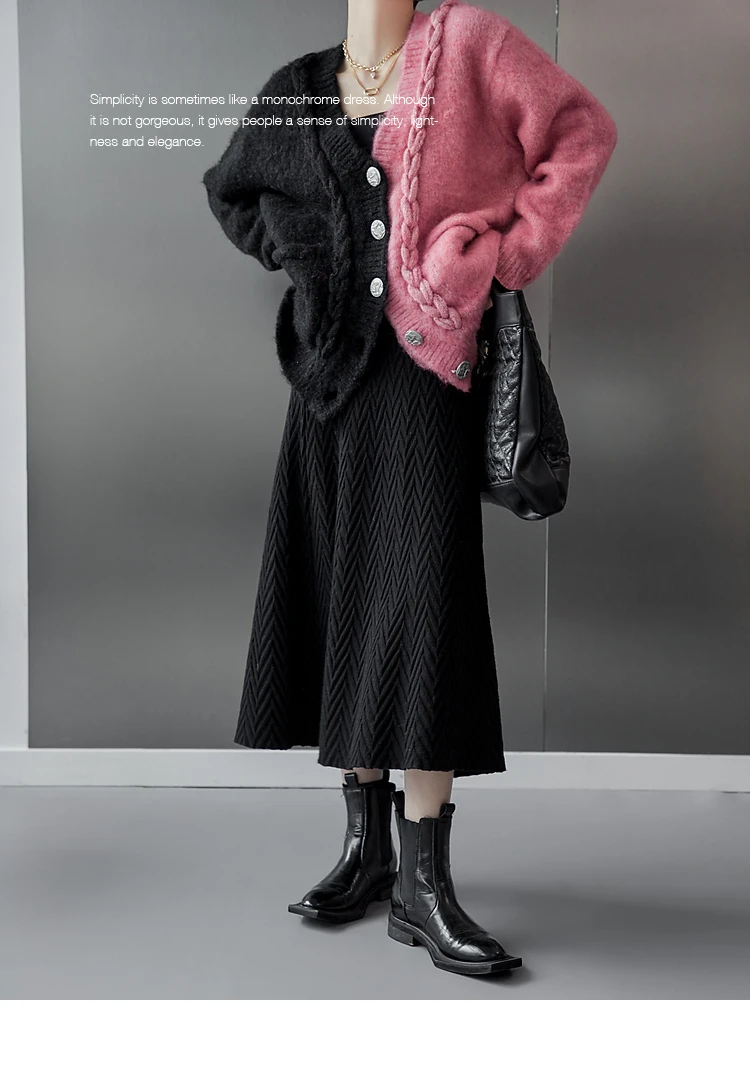 Ladies Colorblock Chunky Oversized Knitted Cardigan