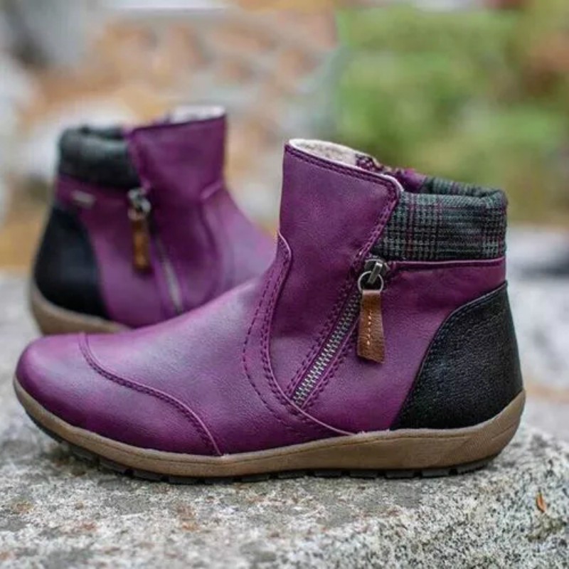 New Short Boots Winter Fashion Leather Panel Flat Bottom Zipper Martin Boots Large Women's Shoes