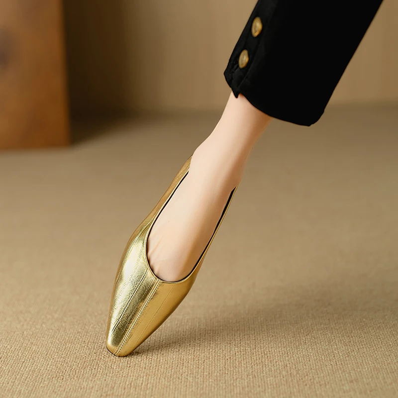 Fashion Genuine Leather mid heels woman elegant Loafer office lady square toe party pumps