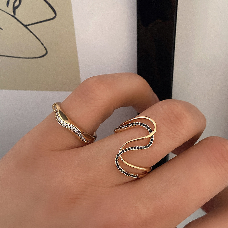 Korean fashion micro-paved zirconia ring for women, fashionable and personalized irregular ring
