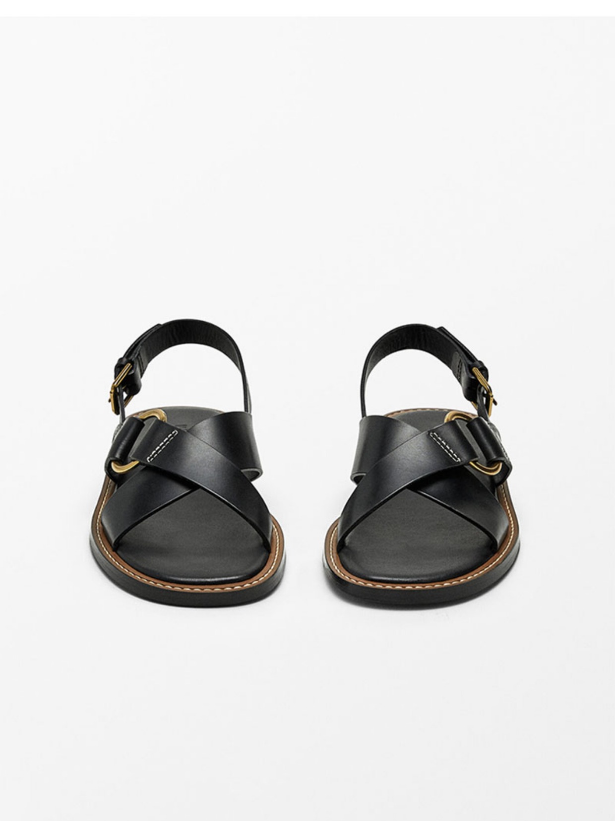 Summer new leather cross strap flat slippers black Roman sandals for women
